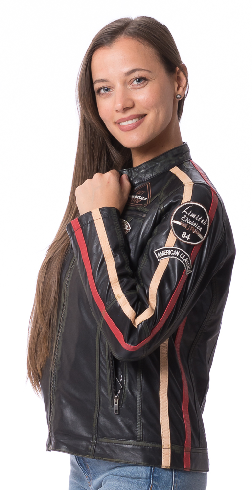 Mono Badge schwarz used Nappaleder Jacke für Frauen von TRENDZONE Mono Badge schwarz used Nappaleder Jacke für Frauen von TRENDZONE