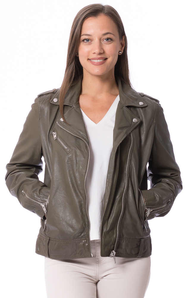 Yaya dusty olive Bikerjacke aus Lammnappa Leder von ROCKANDBLUE
