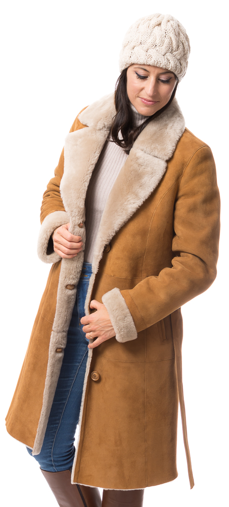 Elsa L camel Lammfellmantel für Damen von TRENDZONE