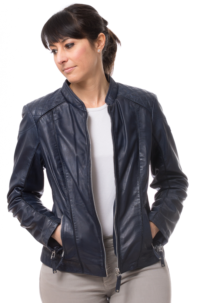 8474 blau Damen Leder Jacke von CABRINI