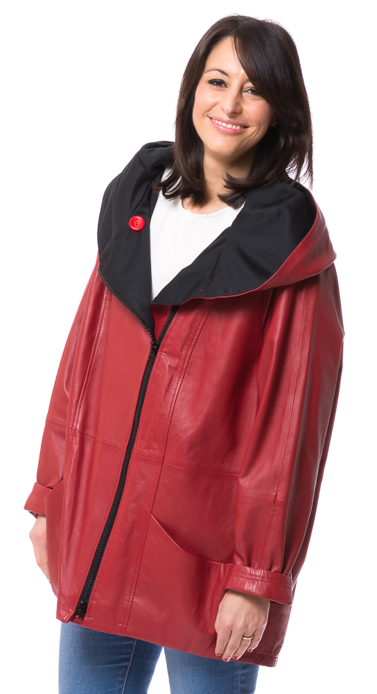 SR-1085 rote Lederjacke lang von TRENDZONE