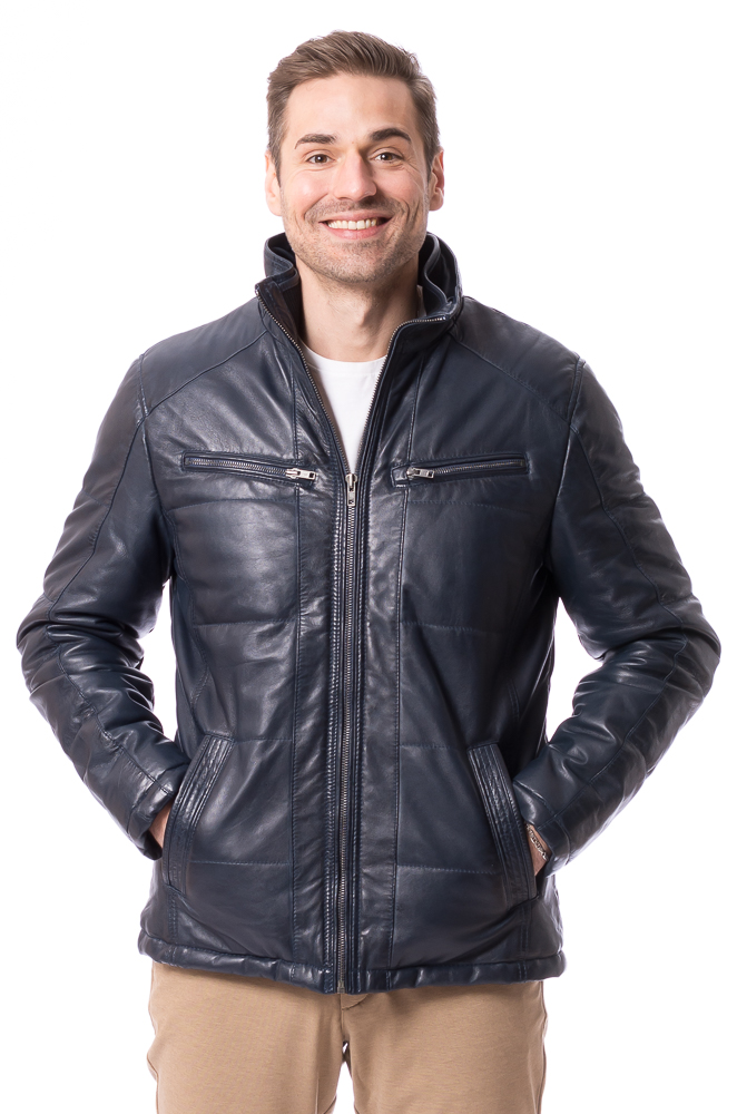 42270 blau Nappaleder Steppjacke für Männer von TRENDZONE