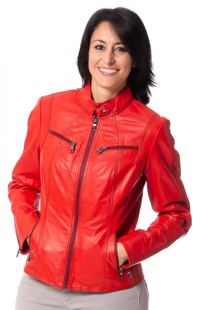 Stacy rote Lederjacke für Frauen von TRENDZONE