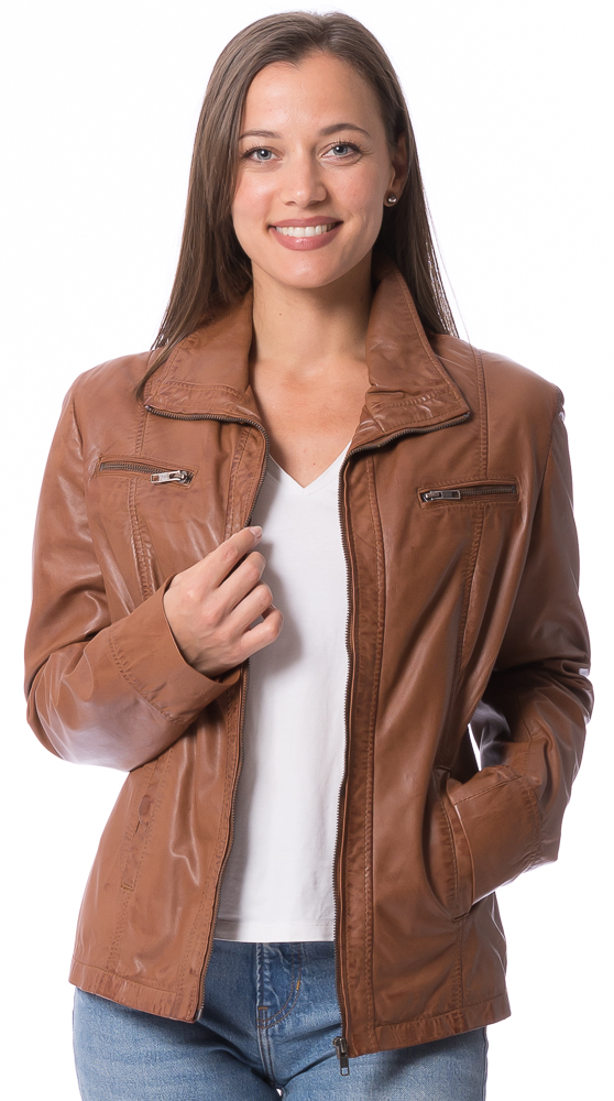 Charlot cognac Nappaleder Jacke für Frauen von TRENDZONE