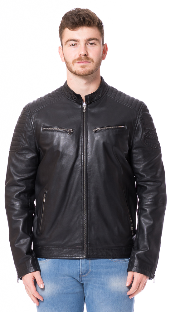 Fangio schwarz Biker Lederjacke von TRENDZONE