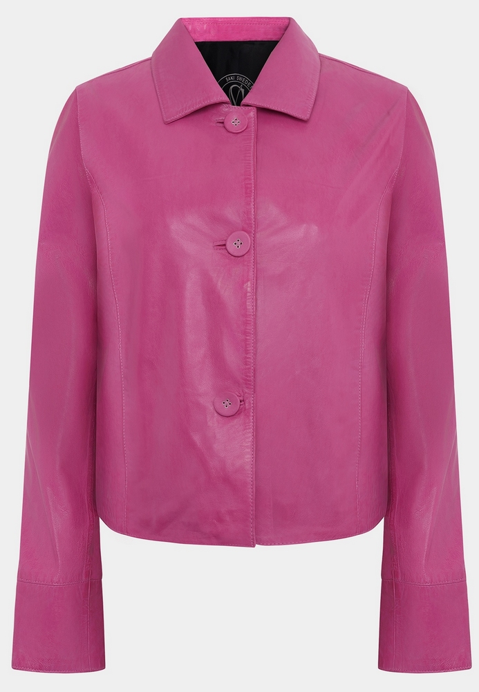 Thea fuchsia Kurzleder-Jacke geknöpft von SAKI