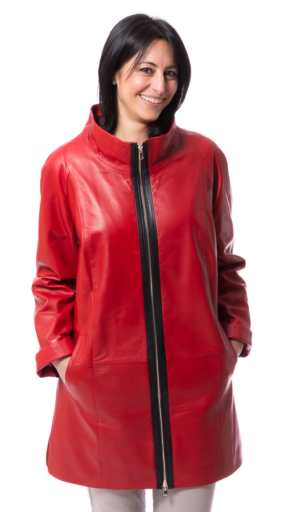 SR-1161 rot lange Nappaleder Jacke  von TRENDZONE