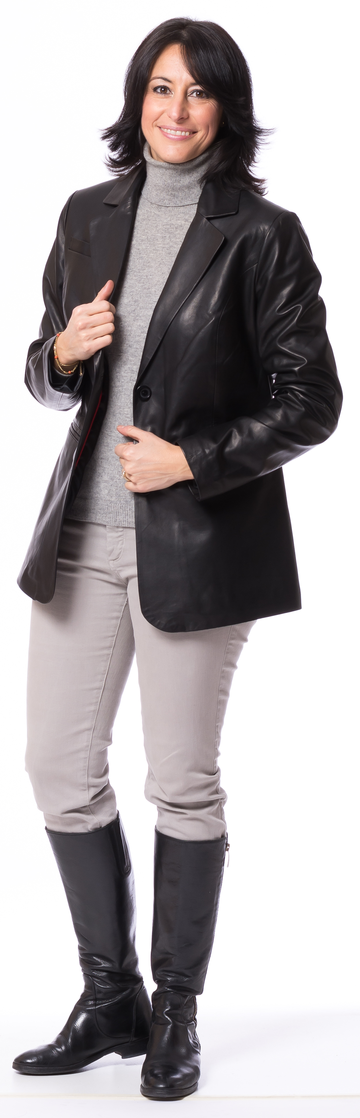 SR-1167 schwarz Leder Blazer für Damen von TRENDZONE