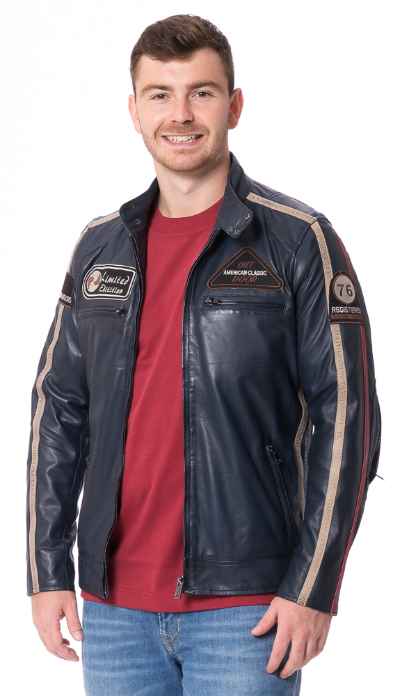 JLI dunkelblau Herren Leder Jacke von TRENDZONE