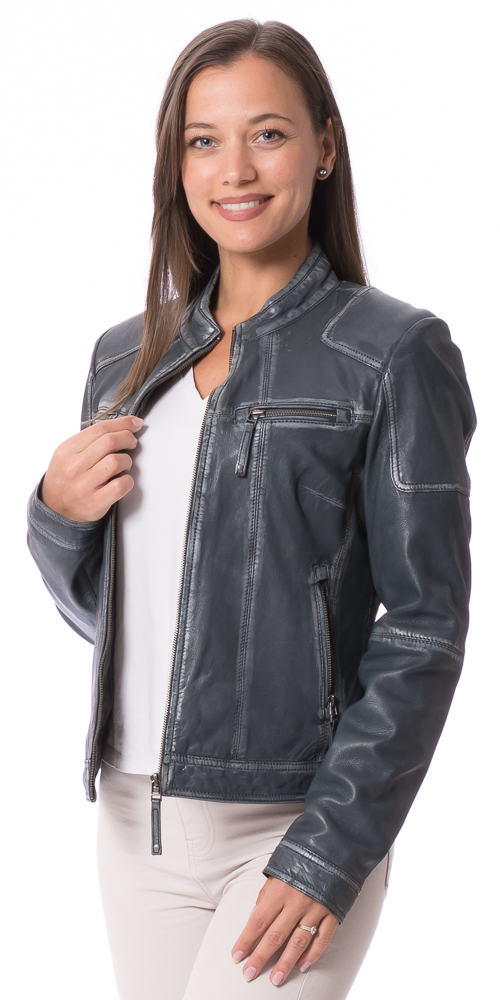 Cathy blau Lederjacke in used Leder für Frauen von JILANI Cathy blau Lederjacke in used Leder für Frauen von JILANI