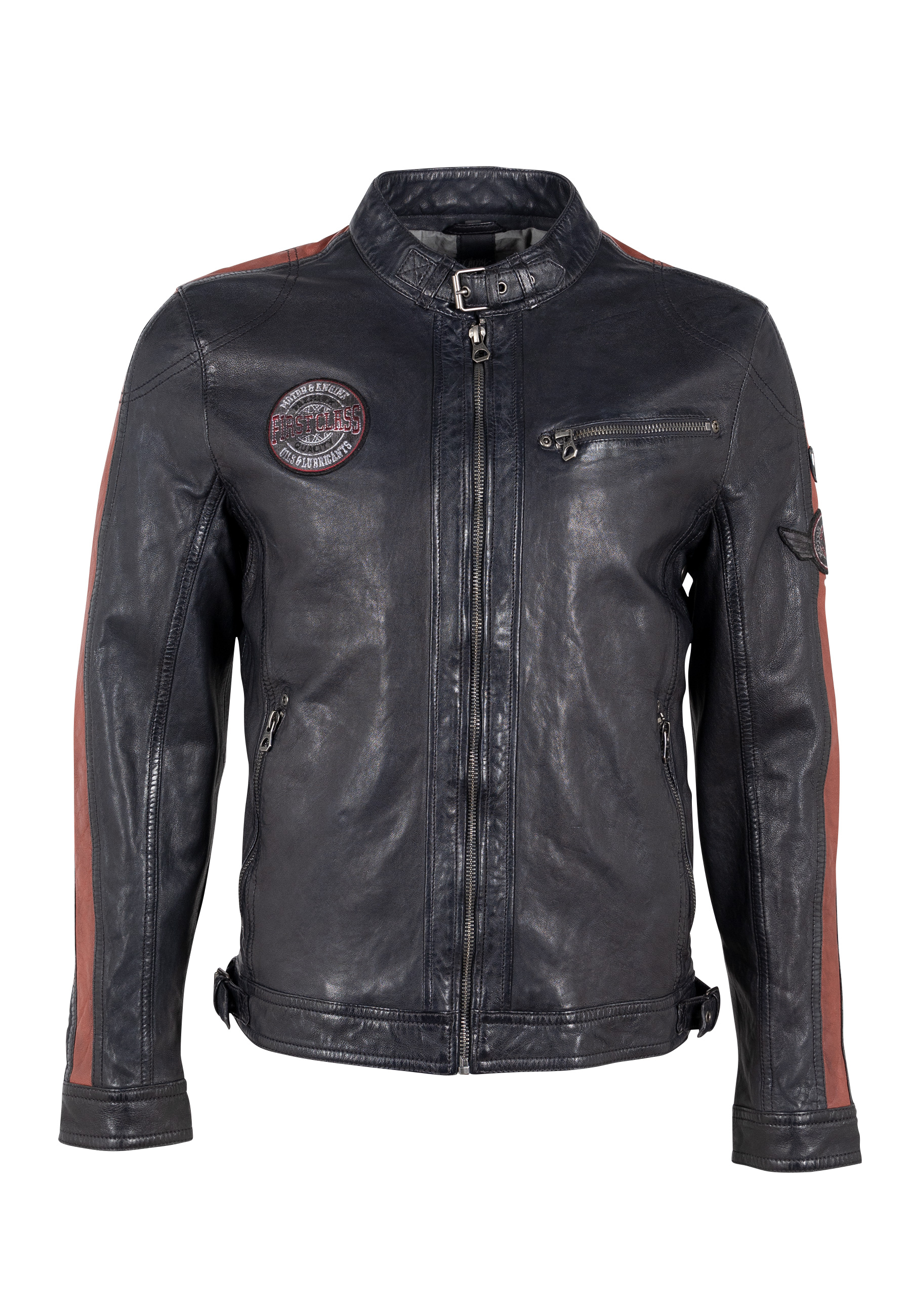 Raysam dunkelblau Biker Jacke aus Lammnappa Leder für Männer von GIPSY
