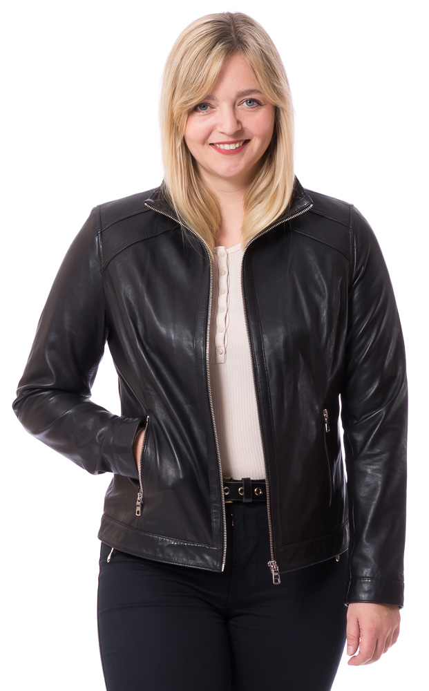 Kathrin schwarz Nappa- Leder Jacke für Damen von TRENDZONE