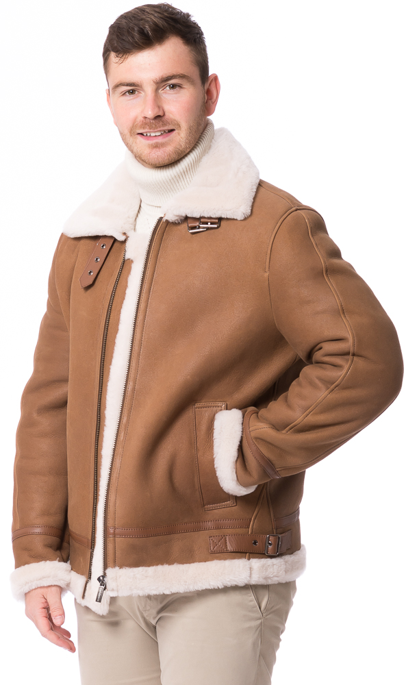 B-17 cognac Lammfell Jacke für Herren von TRENDZONE
