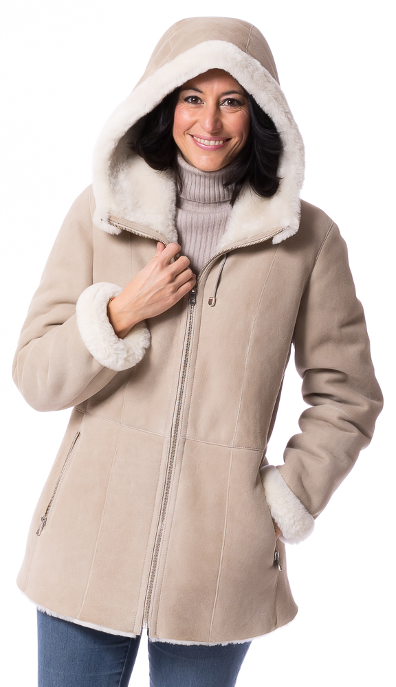 Montreux beige Kapuzenjacke aus Lammfell von TRENDZONE