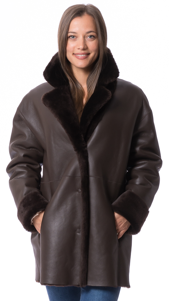 Selina dunkelbraun Lammfell Wendejacke für Damen von TRENDZONE