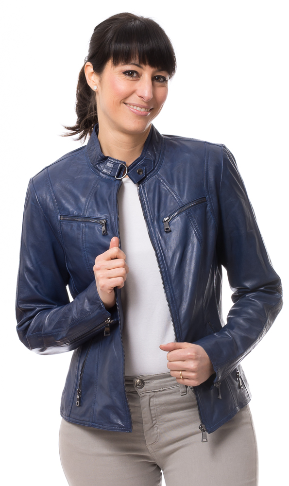 Stacy blaue Lederjacke für Damen von TRENDZONE