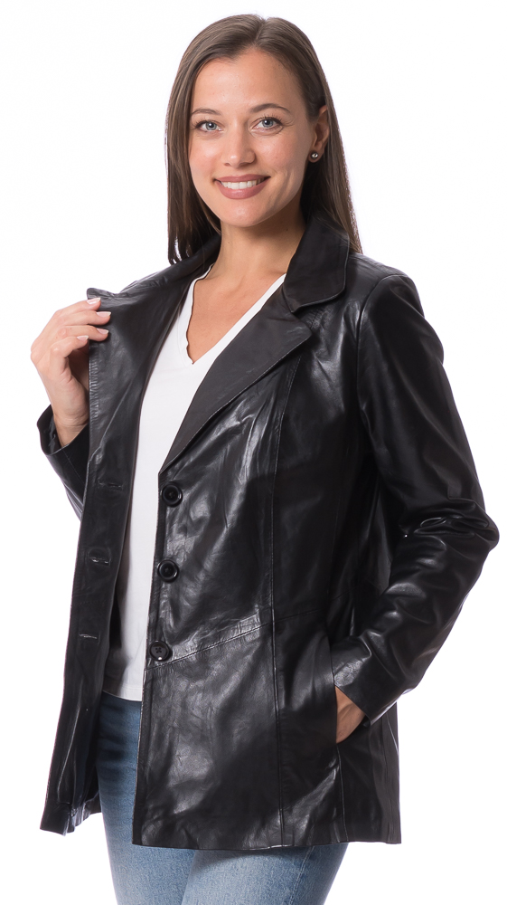 Riccarda schwarzer Damen Leder Blazer von TRENDZONE
