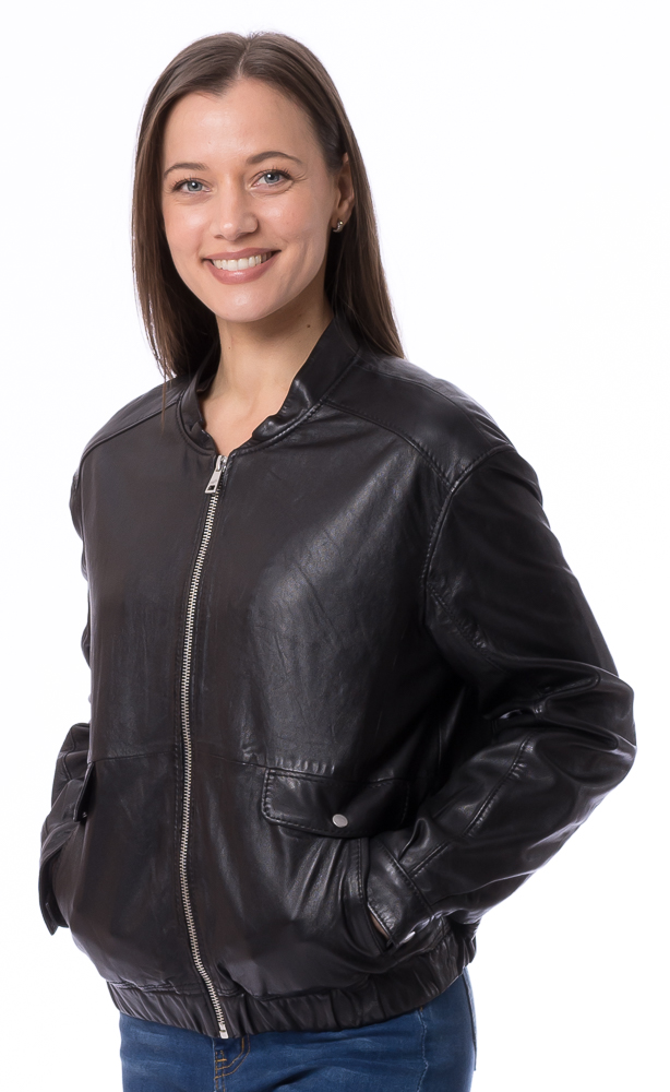 Thilda schwarzer Lammnappa Leder- Blouson für Damen von MAURITIUS