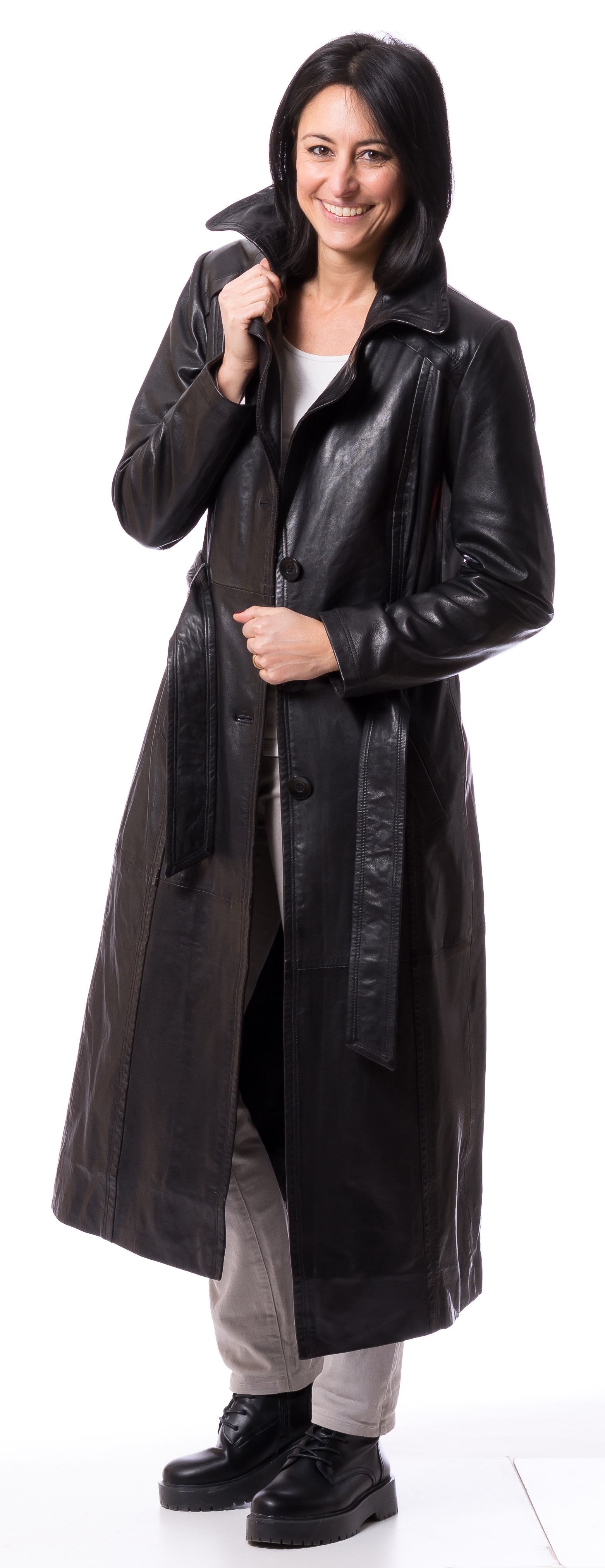 Sally 120 schwarz Mantel aus Nappa-Leder von TRENDZONE