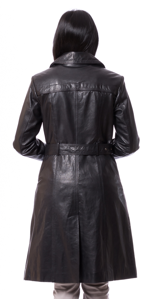 Whitney schwarzer Leder-Trenchcoat von TRENDZONE