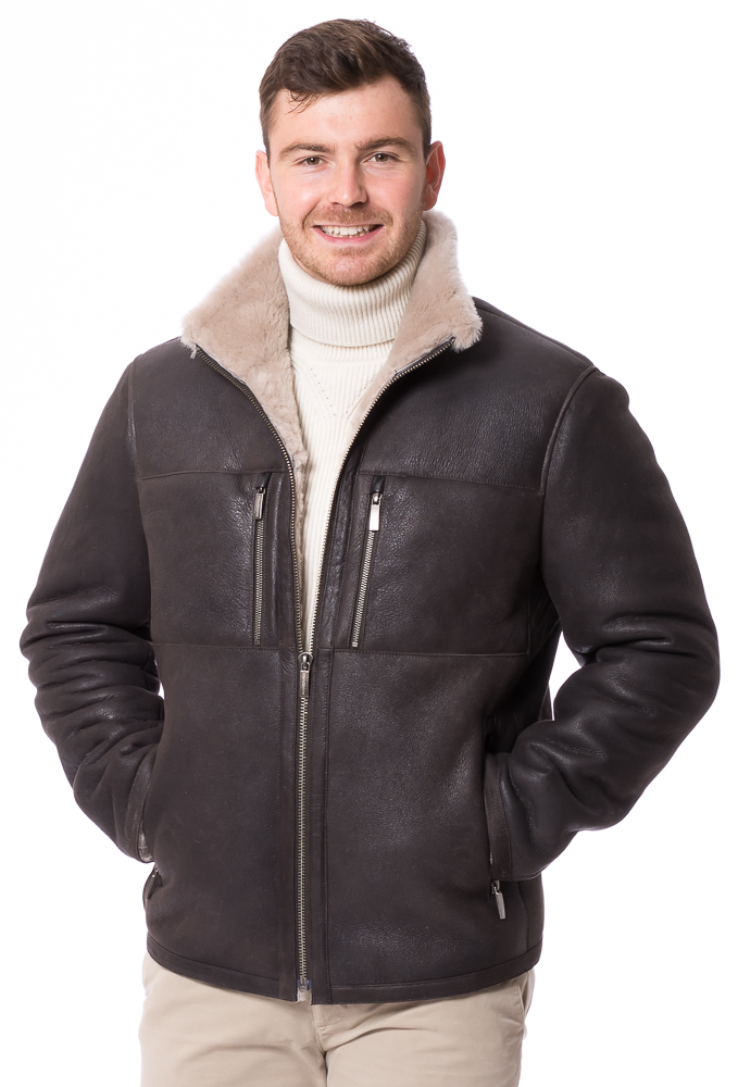 Lukas braun Seiden-Lammfell Jacke für Männer von TRENDZONE