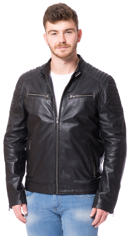 Fangio schwarz Biker Lederjacke von TRENDZONE