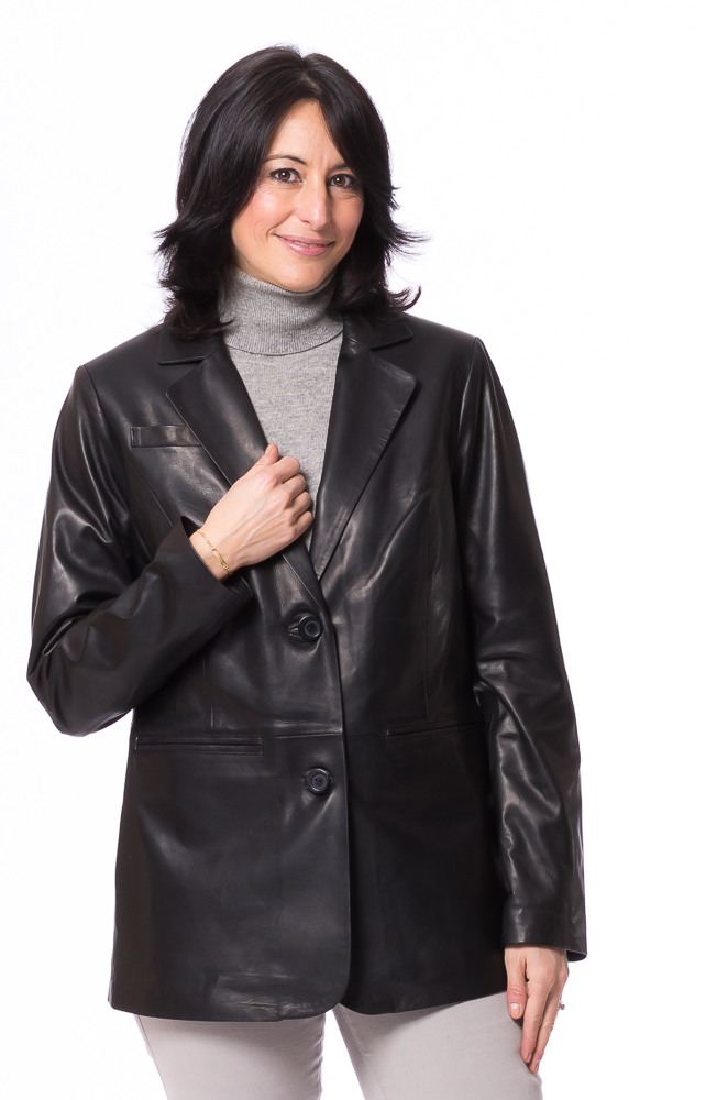 SR-1167 schwarz Leder Blazer für Damen von TRENDZONE