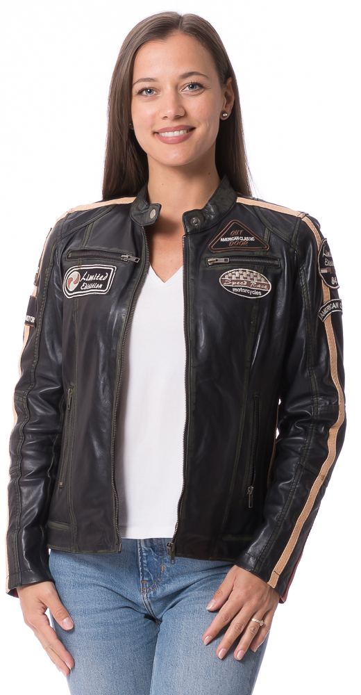 Mono Badge schwarz used Nappaleder Jacke für Frauen von TRENDZONE Mono Badge schwarz used Nappaleder Jacke für Frauen von TRENDZONE