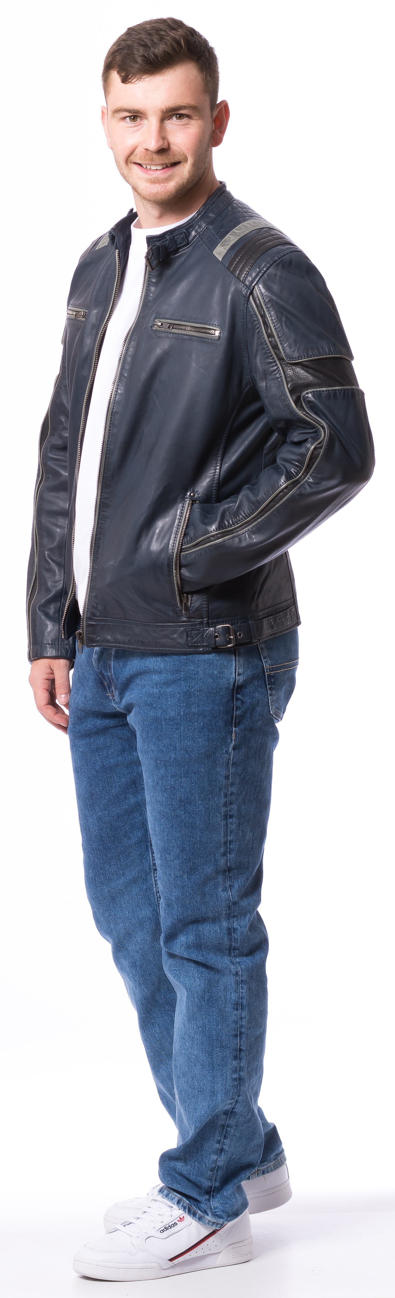 Moreno blaue Nappa Lederjacke im Bikerstil von TRENDZONE