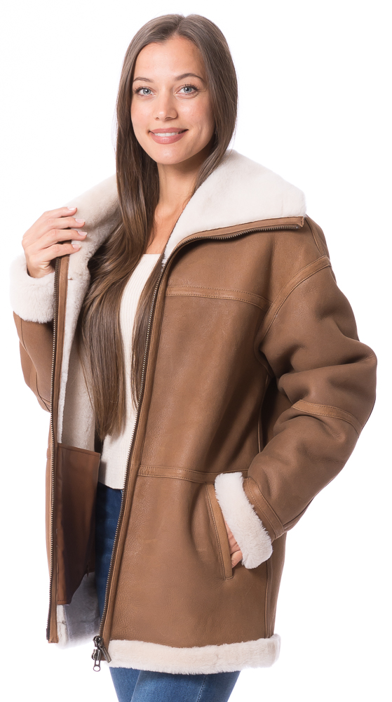Cozy cognac Lammfelljacke für Damen von TRENDZONE Cozy cognac Lammfelljacke für Damen von TRENDZONE