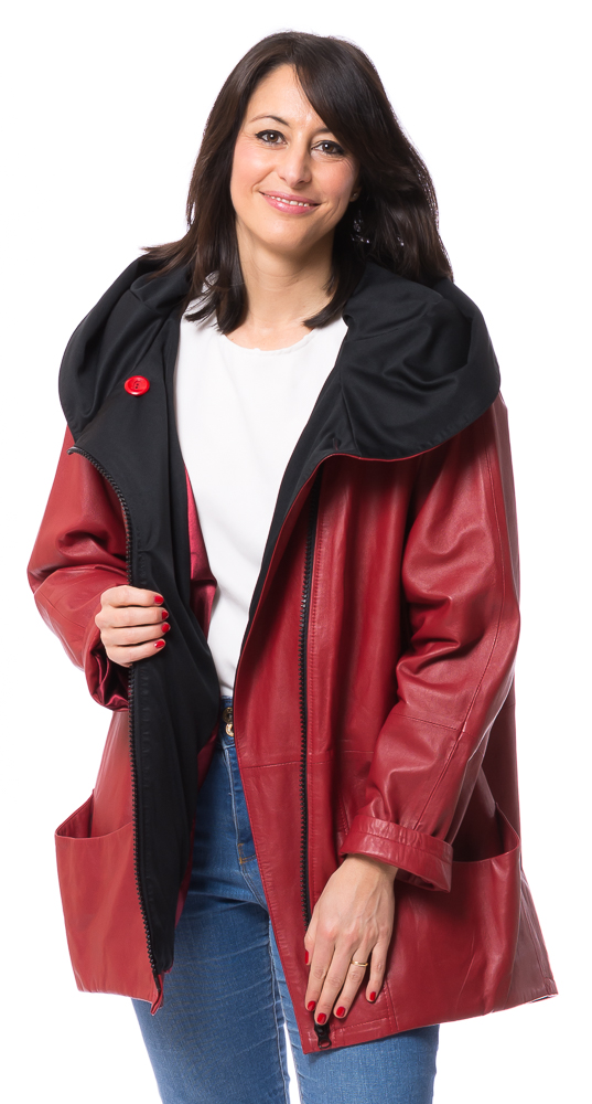 SR-1085 rote Lederjacke lang von TRENDZONE