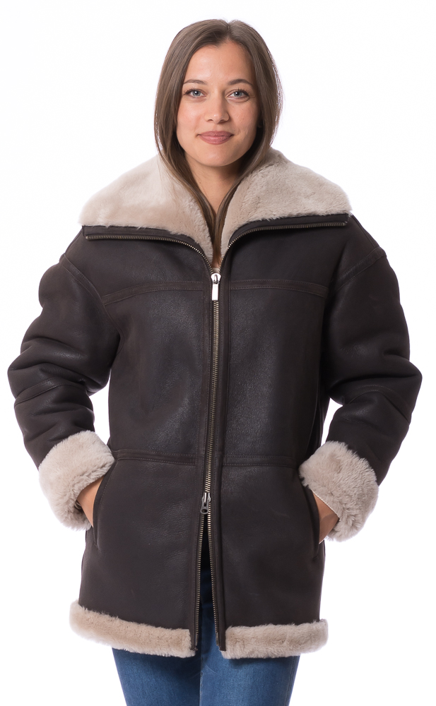 Cozy braun Lammfell Jacke für Damen von TRENDZONE