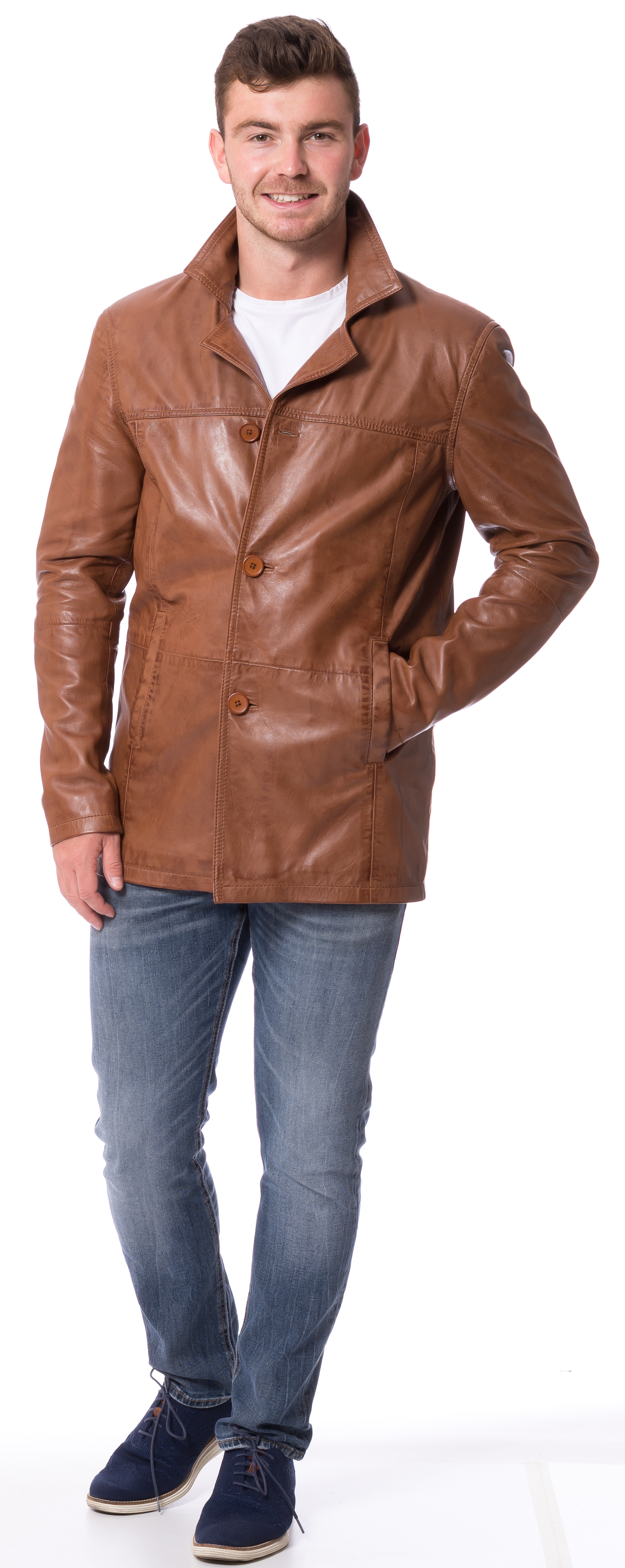 Vill cognac Knopfjacke aus Leder von TRENDZONE