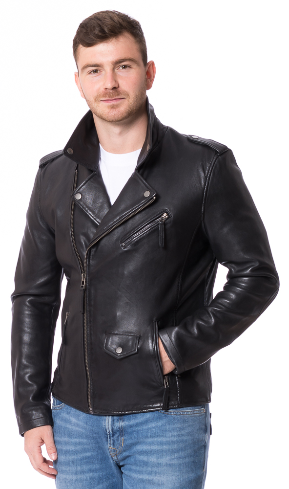 London schwarz Biker Jacke aus Lammleder von ROCKHILL