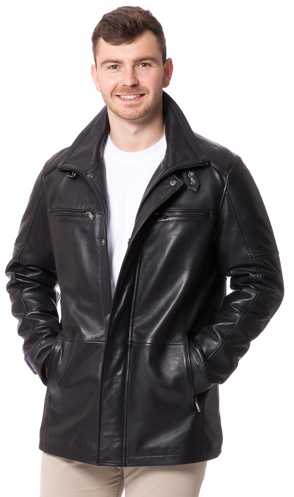 Gennaro schwarz lange Herrenjacke aus Lammnappa für Herren