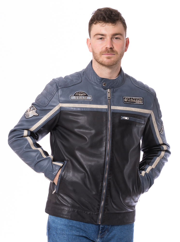 Chris blaue Leder Jacke für Herren von TRENDZONE