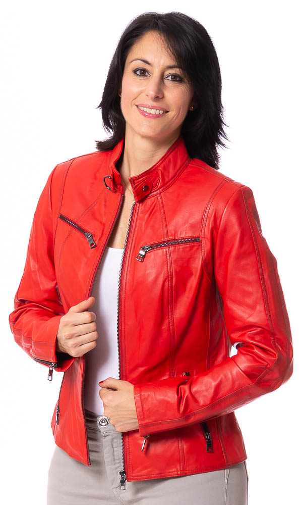 Stacy rote Lederjacke für Frauen von TRENDZONE