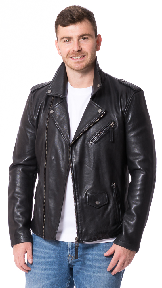 London schwarz Biker Jacke aus Lammleder von ROCKHILL