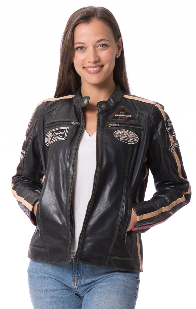 Mono Badge schwarz used Nappaleder Jacke für Frauen von TRENDZONE Mono Badge schwarz used Nappaleder Jacke für Frauen von TRENDZONE