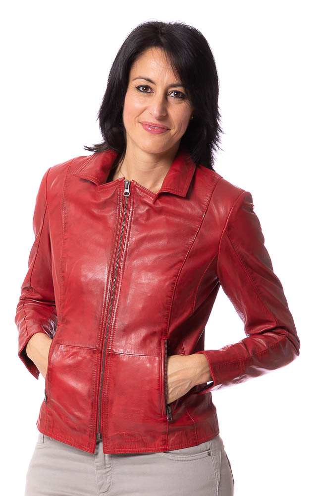 Vienna rot Kurze Lederjacke für Damen von TRENDZONE