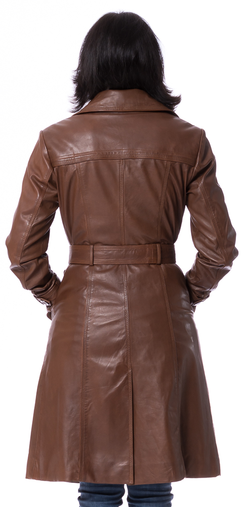 Whitney cognac Leder-Trenchcoat von TRENDZONE