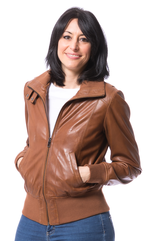 Damen Leder Blouson cognac Carmen