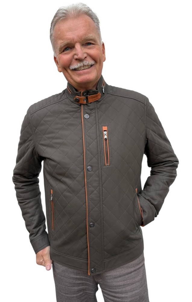 Jones khaki abgesteppte Lederjacke aus Mattnappa von MADDOX