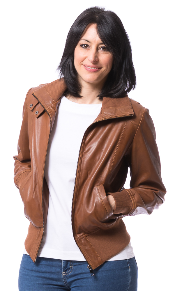 Damen Leder Blouson cognac Carmen