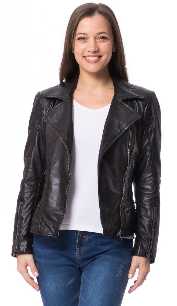 Kensi schwarz Biker Jacke aus Nappaleder Kensi schwarz Biker Jacke aus Nappaleder