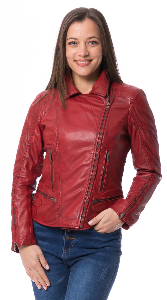 Kensi rot Bikerjacke aus Lammnappa Leder für Damen