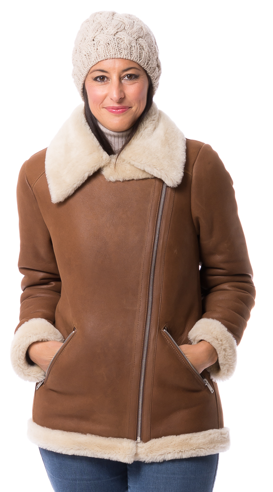 Lucy cognac Lammfelljacke von TRENDZONE