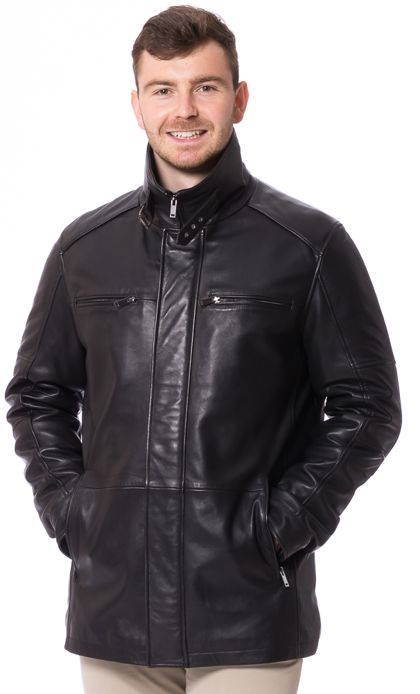 Gennaro schwarz lange Herrenjacke aus Lammnappa für Herren