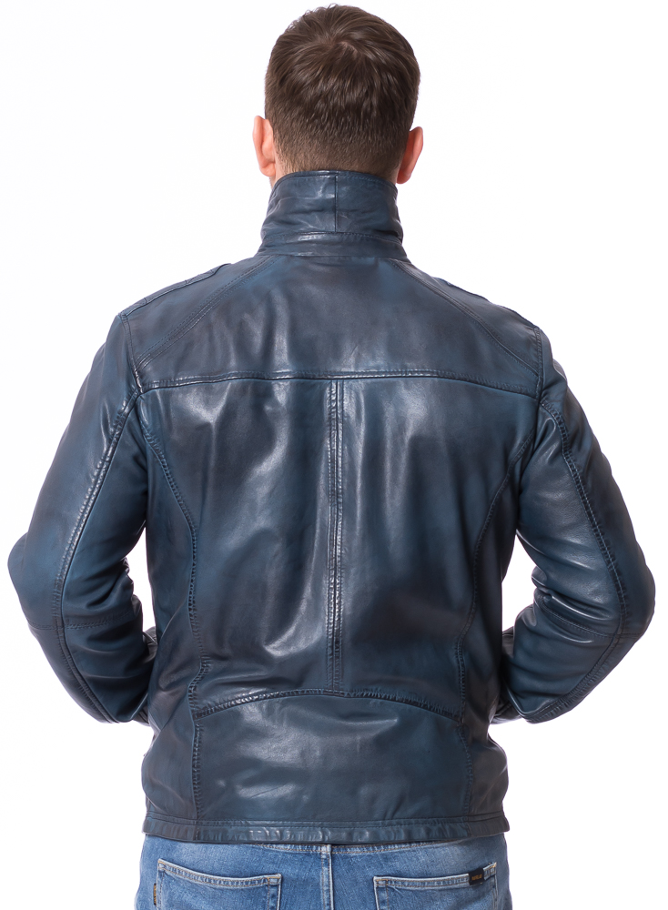 Ilmo blau Lederjacke mit Reißverschluss von JILANI