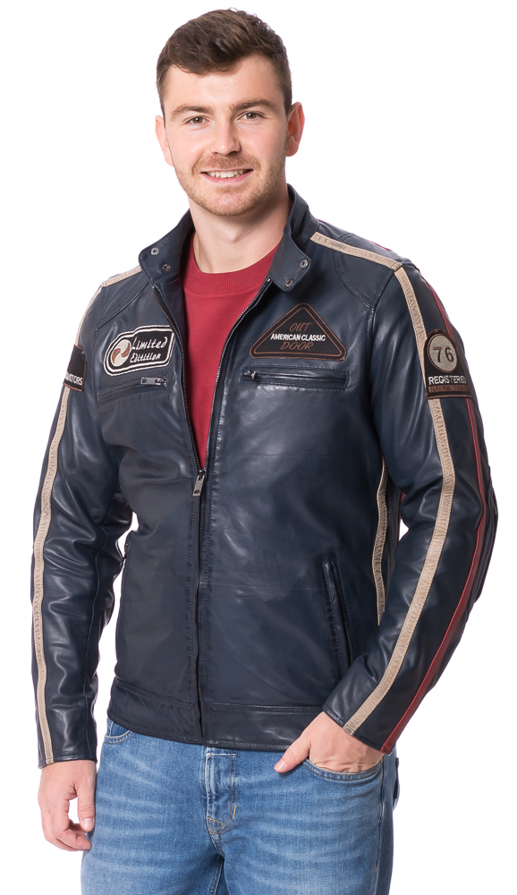 JLI dunkelblau Herren Leder Jacke von TRENDZONE
